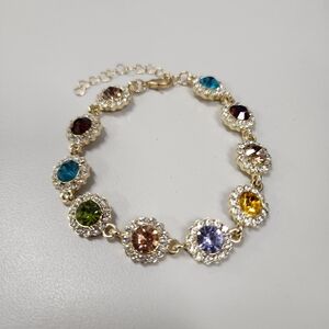 Multicolor Crystal Rhinestone Halo Bracelet Gold-Plated Colorful Dopamine 7.25-9
